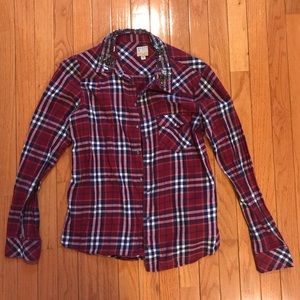 Guess Plaid Shirt w. Studded Collar Detail